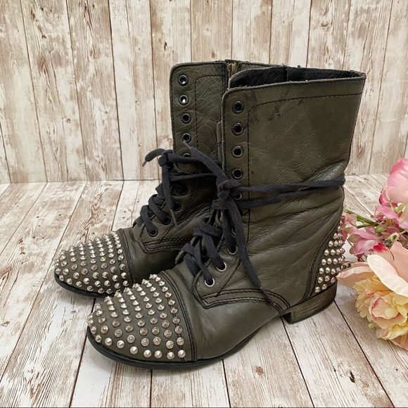 Steve Madden Studded Tarnney Green Combat Boots - Picture 2 of 15
